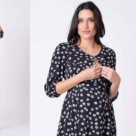 SERAPHINE monochrome floral Maternity & Nursing Dress (sz6) - Picture 3 of 13